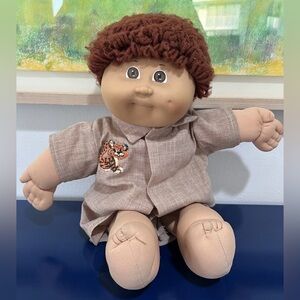 Cabbage Patch Kids Doll Brown Yarn Hair Eyes Tiger Outfit Vintage 80s Dimple